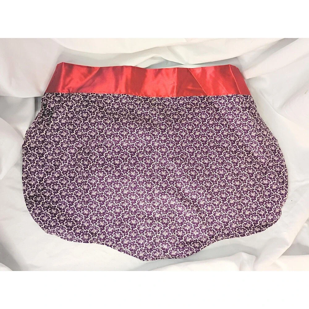 Vintage Childs Apron Purple Cotton with Satin Salmon Sash.